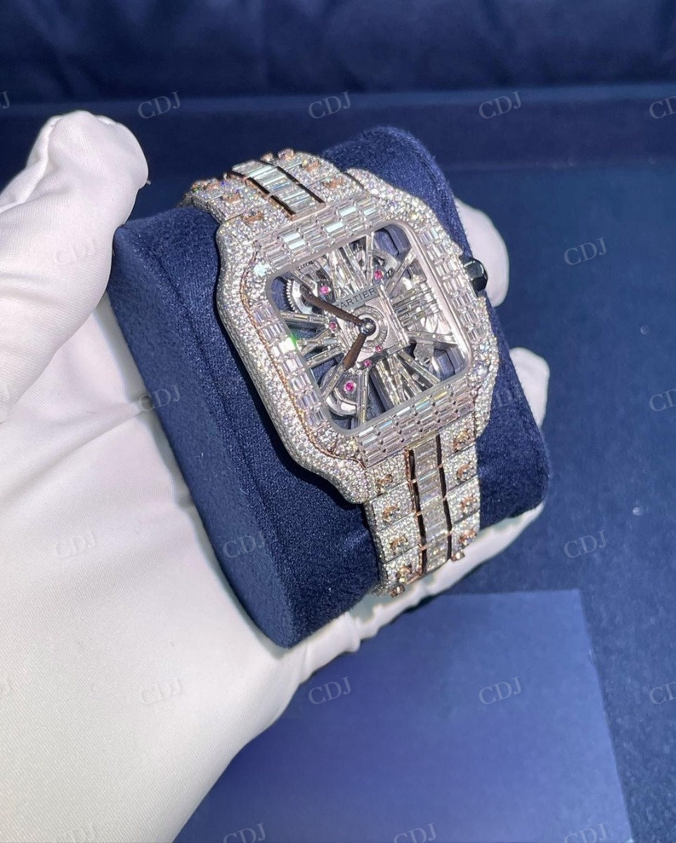 Cartier Skeleton Moissanite Diamond Fully Ice Out Hip Hop Watch customdiamjewel