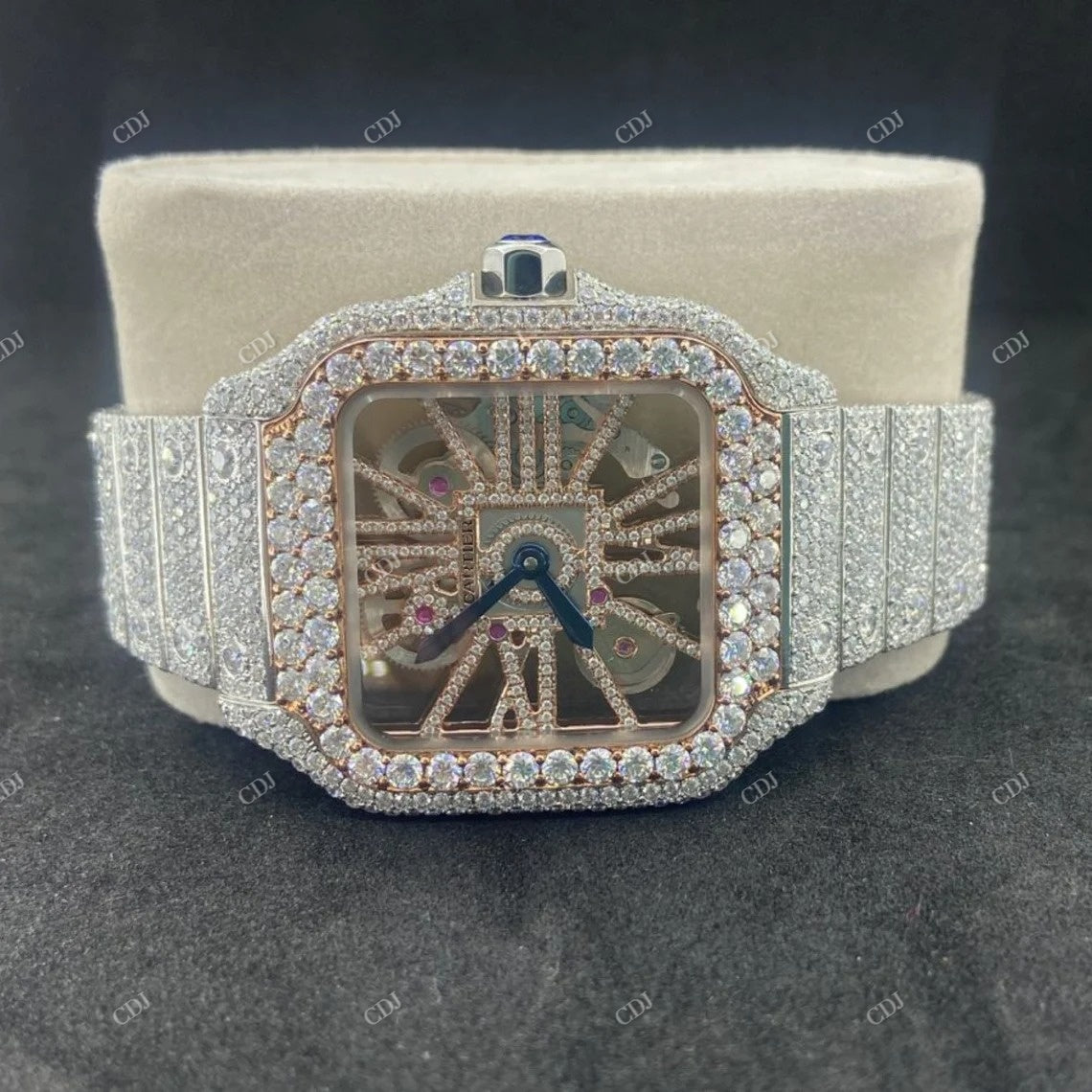 Moissanite VVS Cartier Skeleton Iced Out Watch customdiamjewel