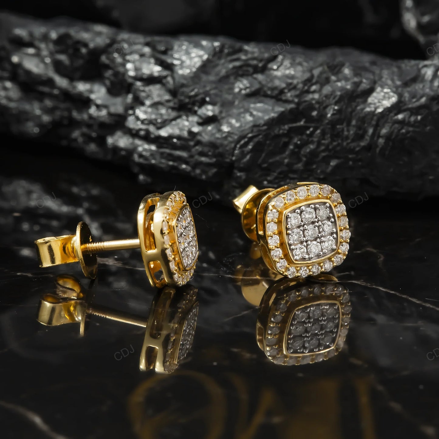 Yellow Gold Lab Grown Diamond Square Stud Earrings