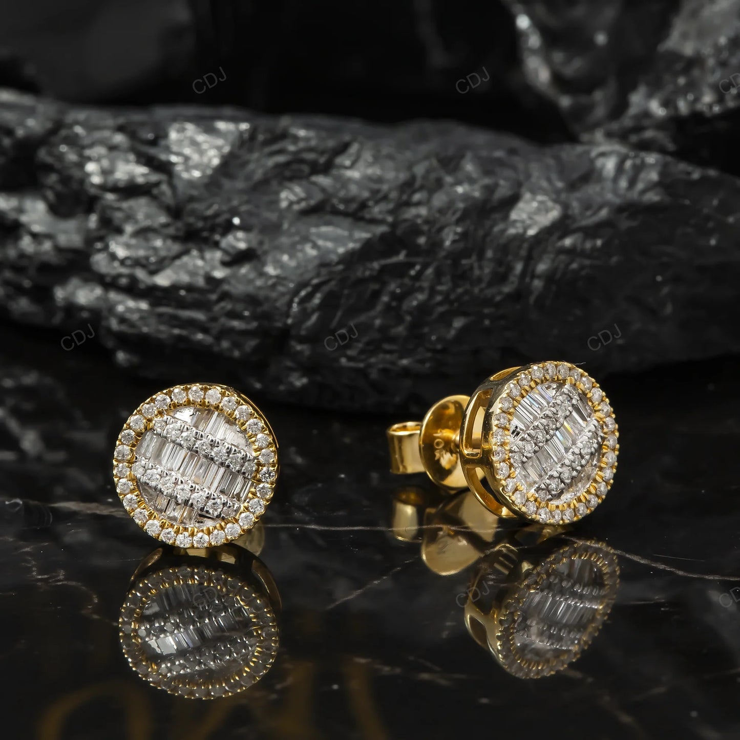 10K Gold Baguette Lab Grown Diamond Stud Earrings