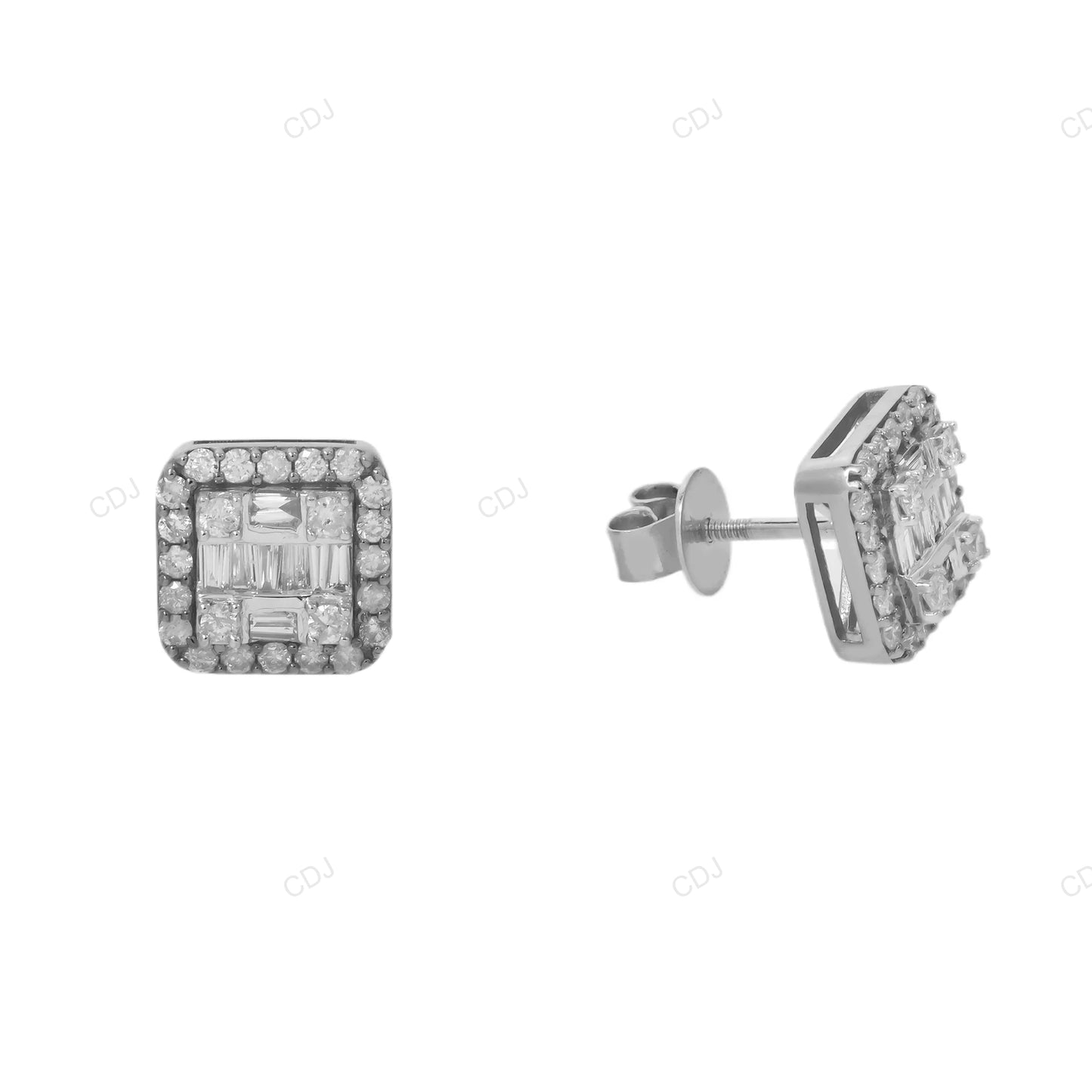 Square Shape Lab Grown Diamond Cluster Gold Earrings