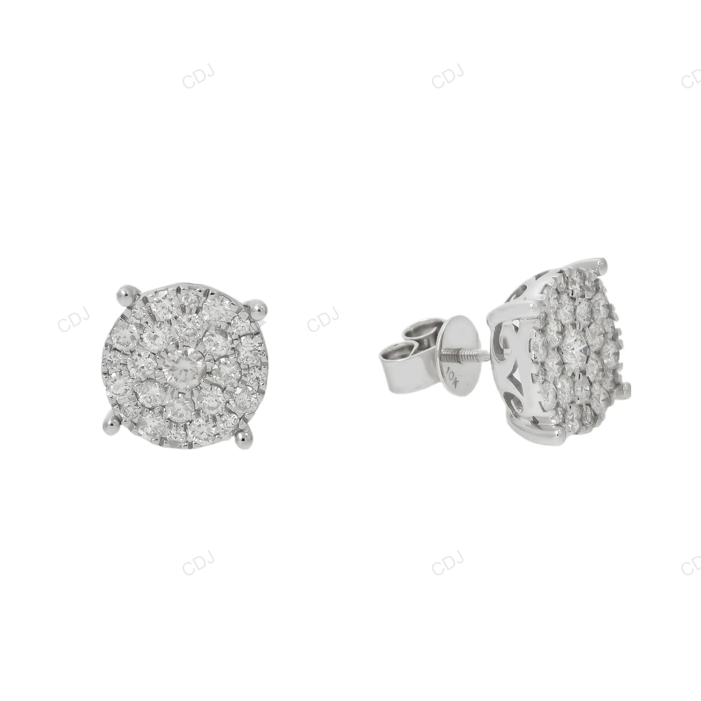Round Cluster Lab Grown Diamond Gold Stud Earrings
