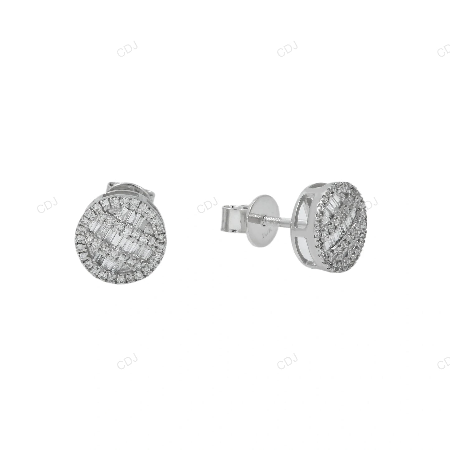 Round Baguette Lab Grown Diamond Cluster Gold Earring