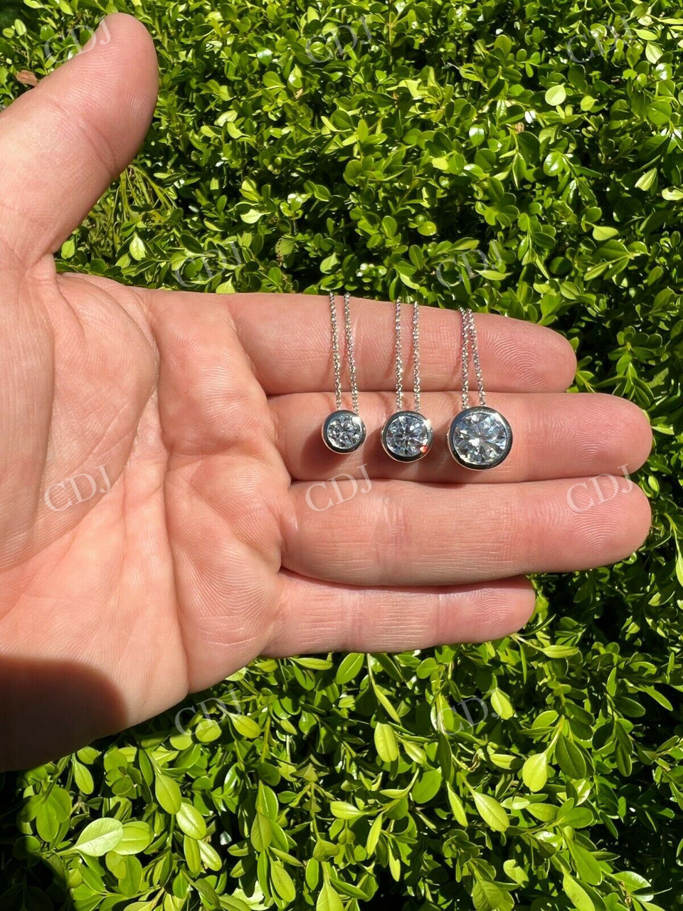 Round Moissanite 10K White Gold Bezek Set Solitaire Pendant customdiamjewel