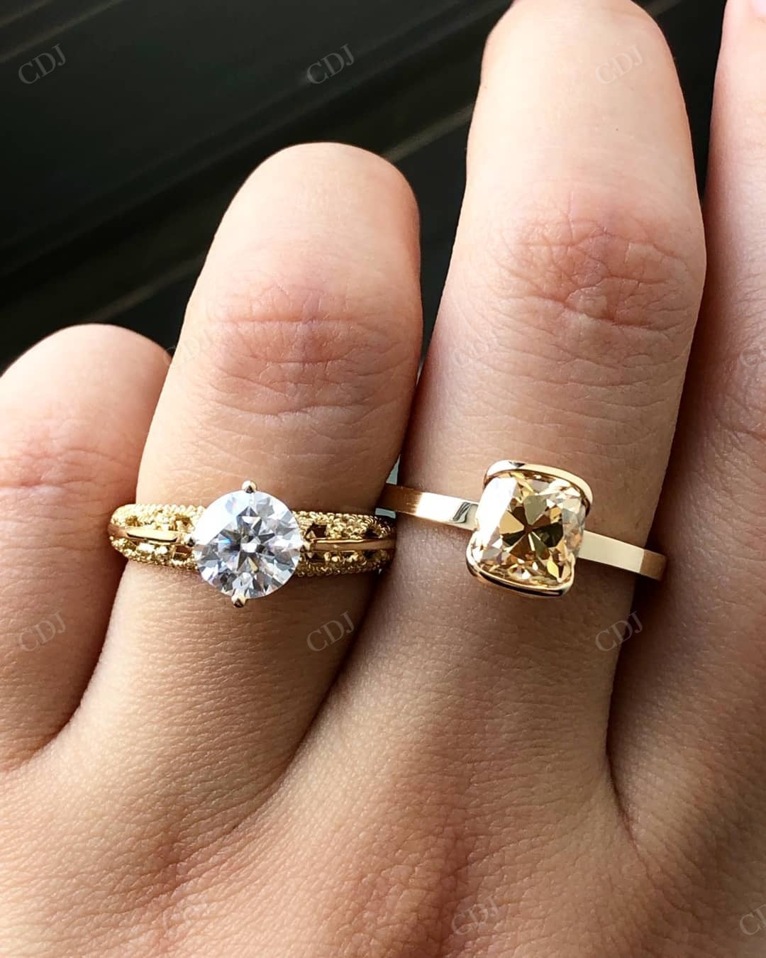 Art Deco Lab Grown Diamond Round Cut Ring