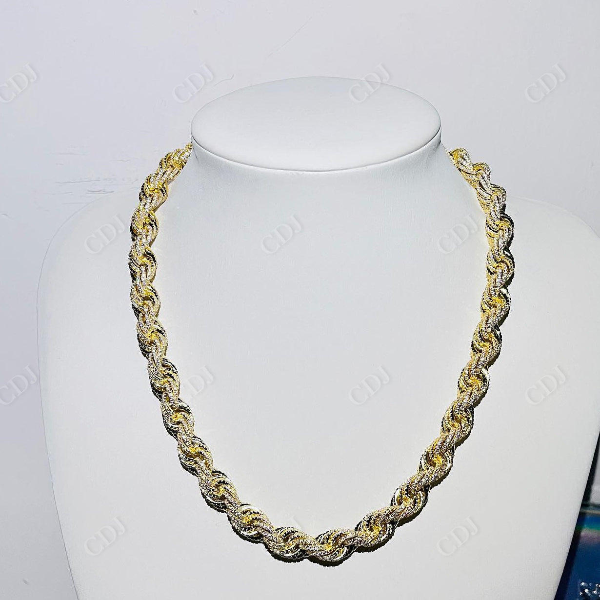 Iced Moissanite 14k Gold Over Solid 925 Sterling Silver Rope Chain ...
