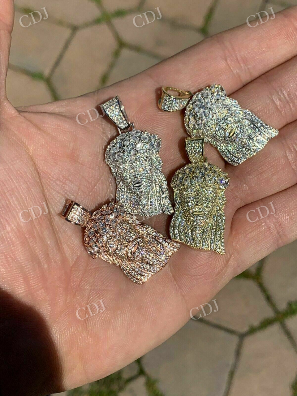 Men's Solid Gold Round Diamond Jesus Pendant customdiamjewel