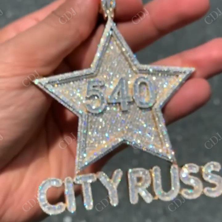 Hip Hop Iced Out Custom Star CITY RUSS Pendant hip hop jewelry CustomDiamJewel