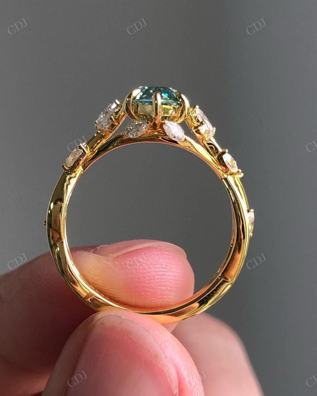 Marquise Cut Blue Moissanite Floral Diamond Ring