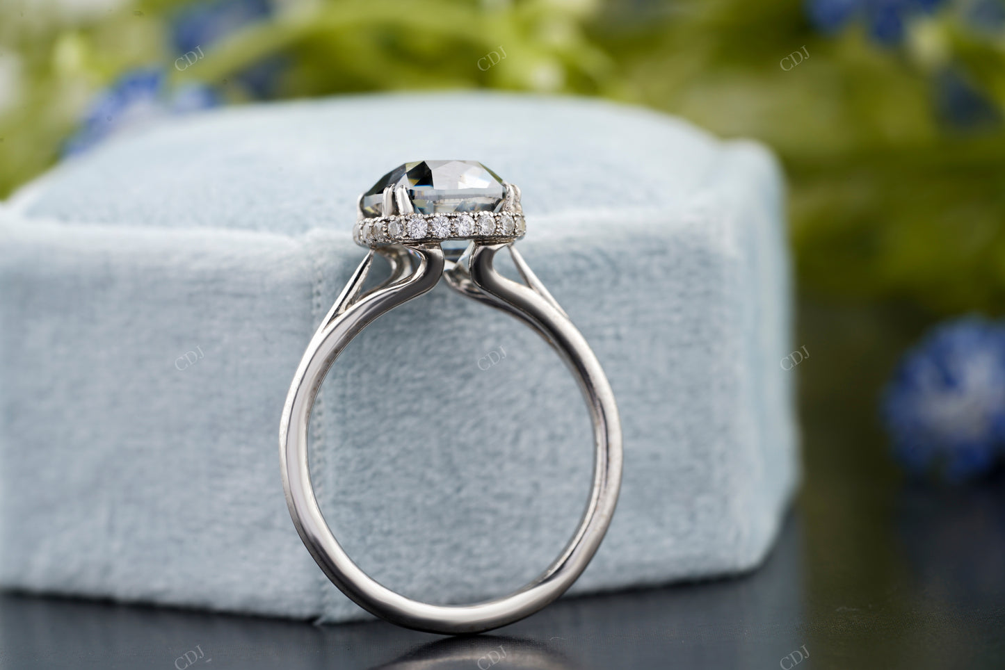 Cushion Moissanite Diamond Milgrain Halo Ring