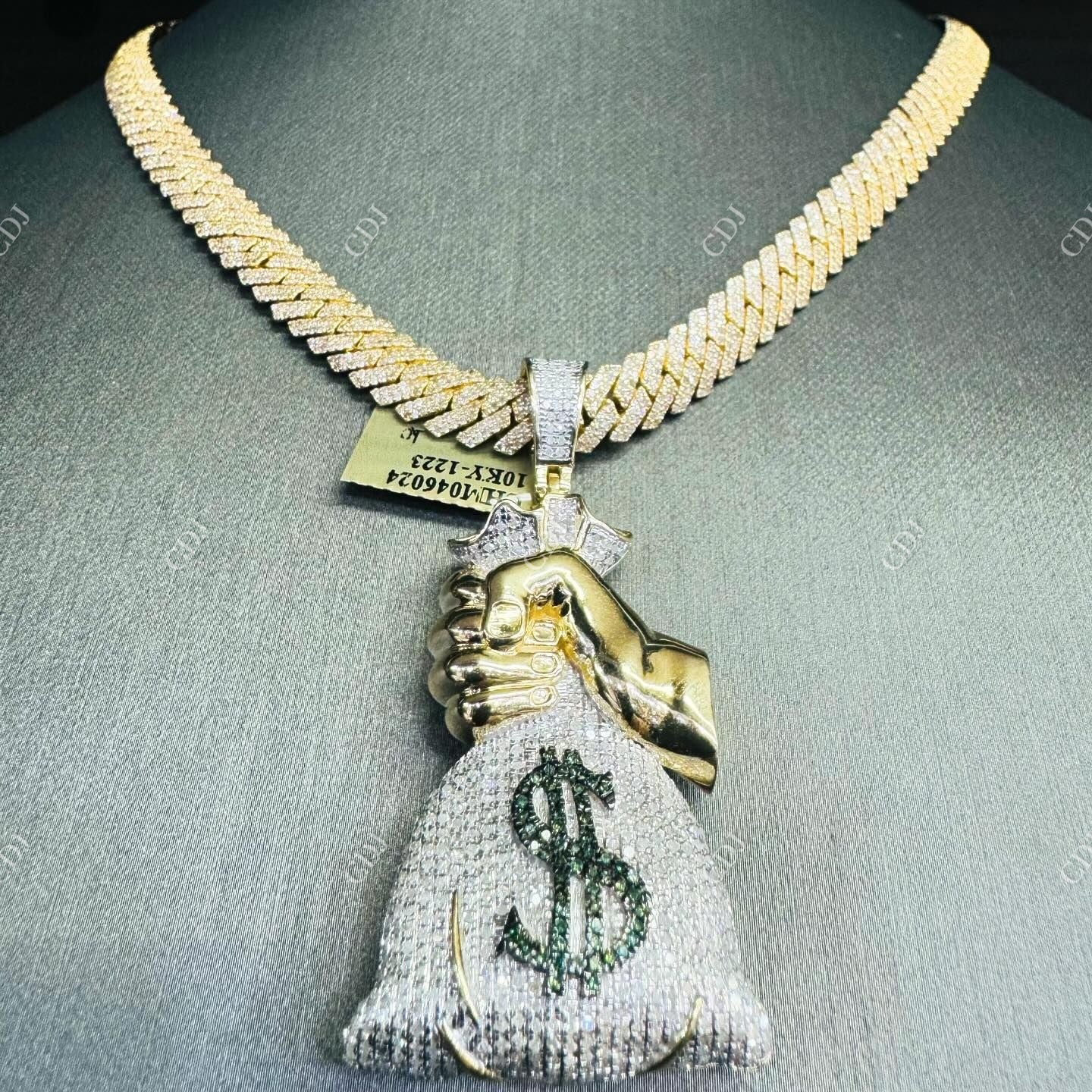 14K Yellow Gold Moissanite Diamond Money Bag in Hand Pendant hip hop jewelry customdiamjewel