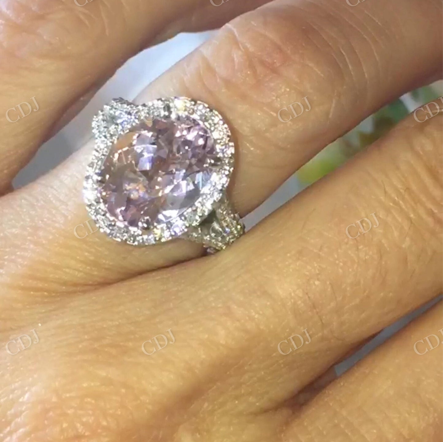 Oval Cut Moganite Halo Eternity Engagement Ring customdiamjewel