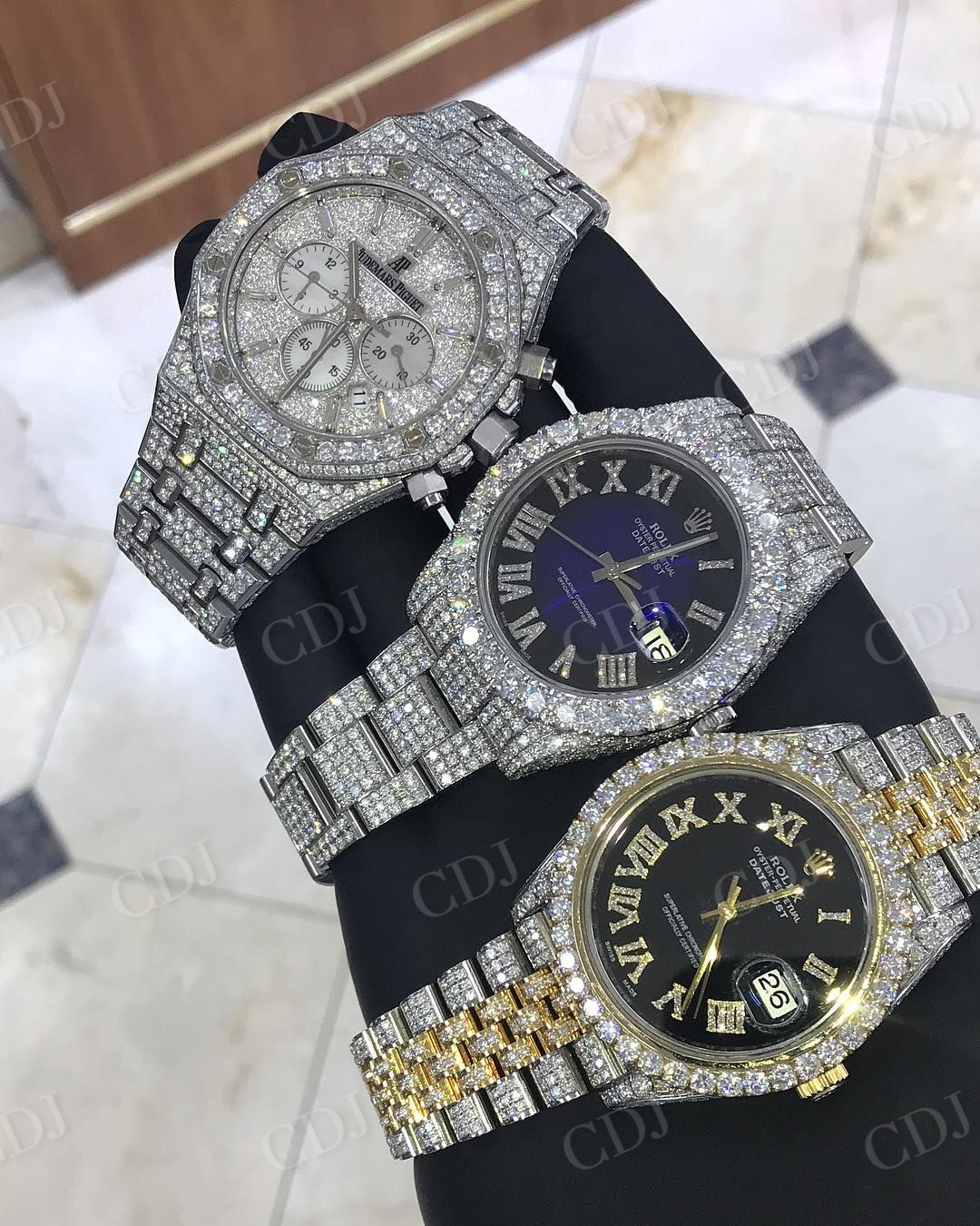 Full Iced Out Natural Diamond Studded Rolex Men's Wrist Watches customdiamjewel