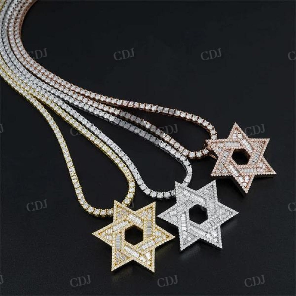 Iced Out David Star Baguette Diamond Pendant customdiamjewel