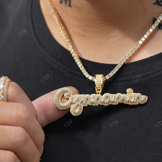 Best Price Sterling Silver Yellow Gold Plated Custom Cursive Name Pendant hip hop jewelry CustomDiamJewel