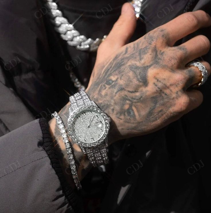 Lab Diamond Yellow White Roman Dial Cartier Santos Watch For Men customdiamjewel