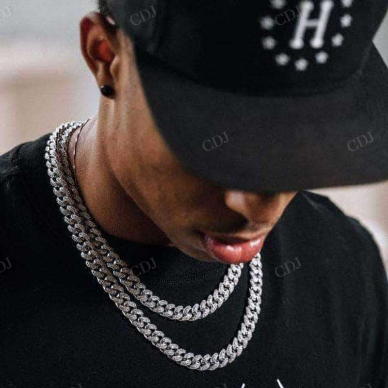 Sterling Silver Iced Out Hip Hop Men Cuban Link Chain customdiamjewel