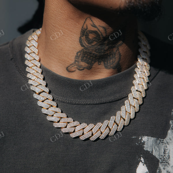 Yellow Gold Plated Diamond Cuban Link Chain Necklace customdiamjewel
