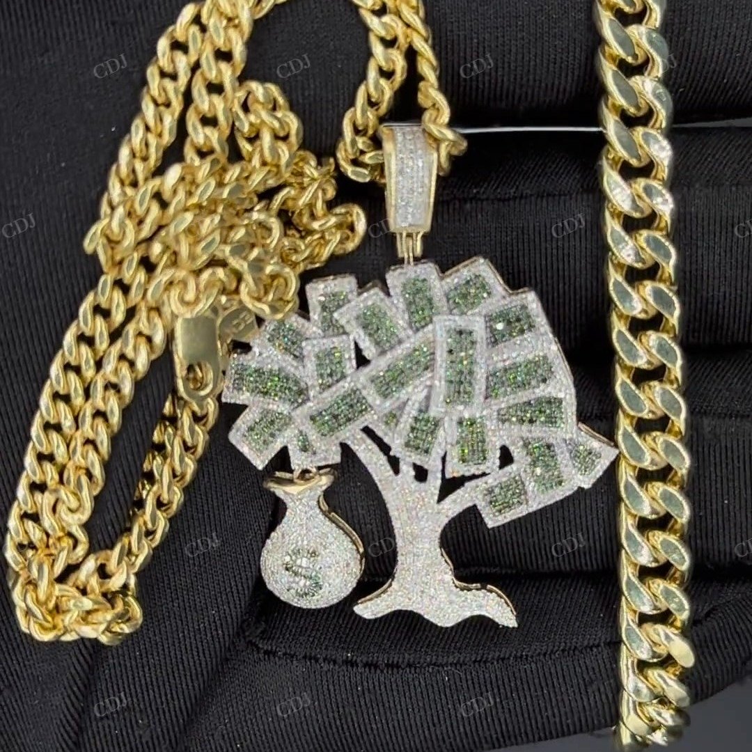 Sterling Silver Green Diamond Tree Pendant hip hop jewelry customdiamjewel