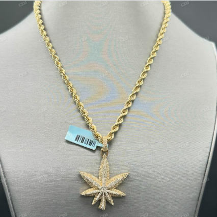 10K Yellow Gold Diamond Weed Pot Leaf Pendant hip hop jewelry customdiamjewel