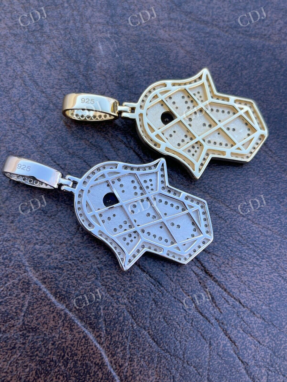 18K Gold Evil Eye Hamsa Hand Hip Hop Pendant customdiamjewel