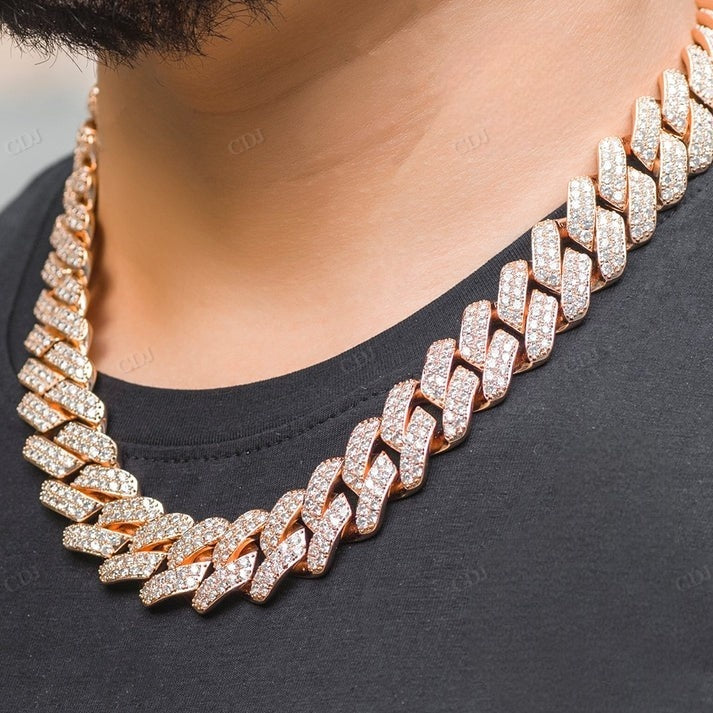 19mm Double Row Diamond Silver Cuban Chain hip hop jewelry CustomDiamJewel