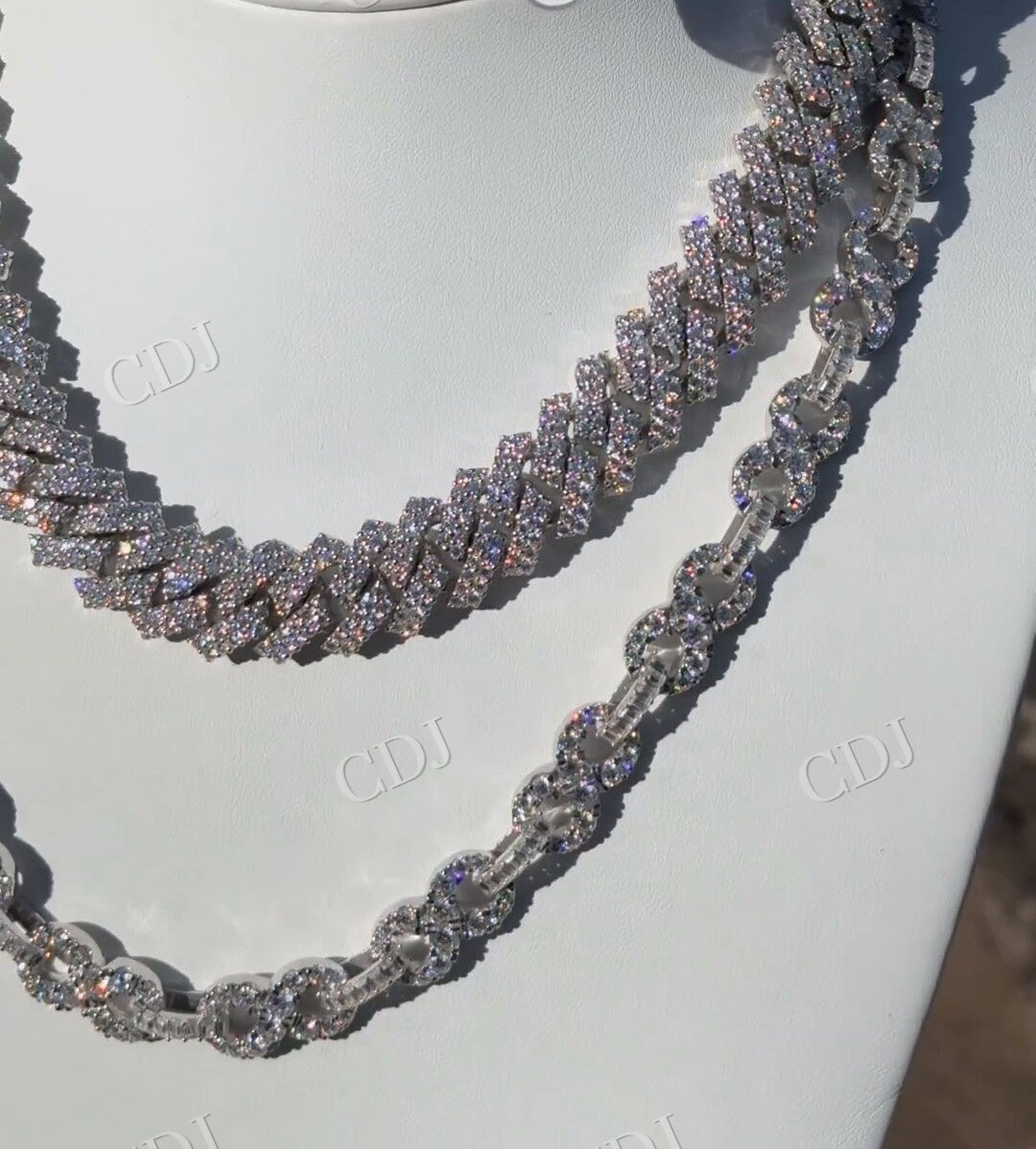 Fully Iced Out Round Moissanite Diamond Cuban Link Chain hip hop jewelry customdiamjewel
