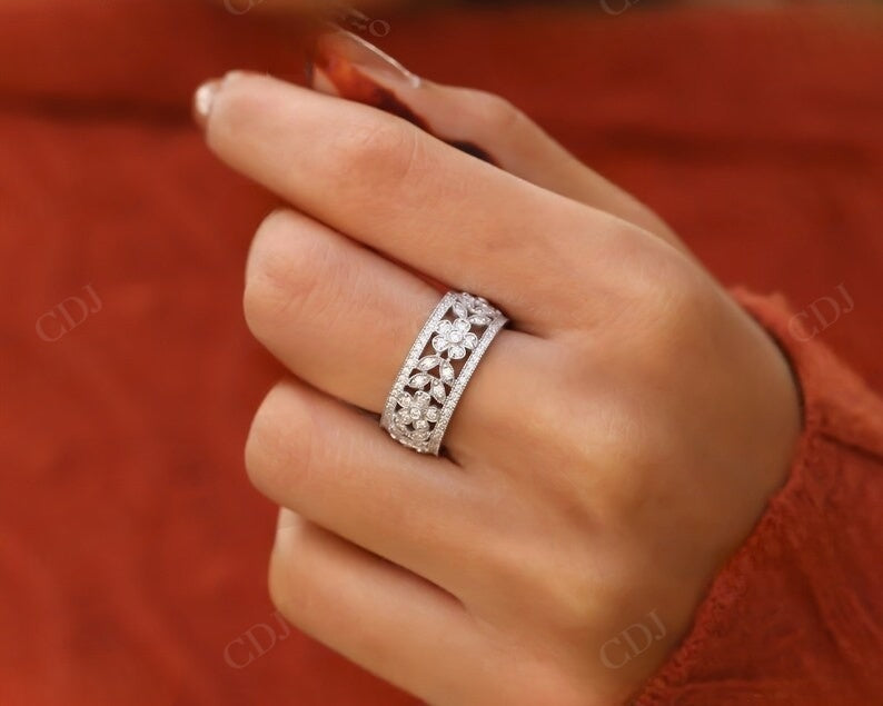 Art Deco 9MM Wide Lab Grown Diamond Wedding Band Woman customdiamjewel