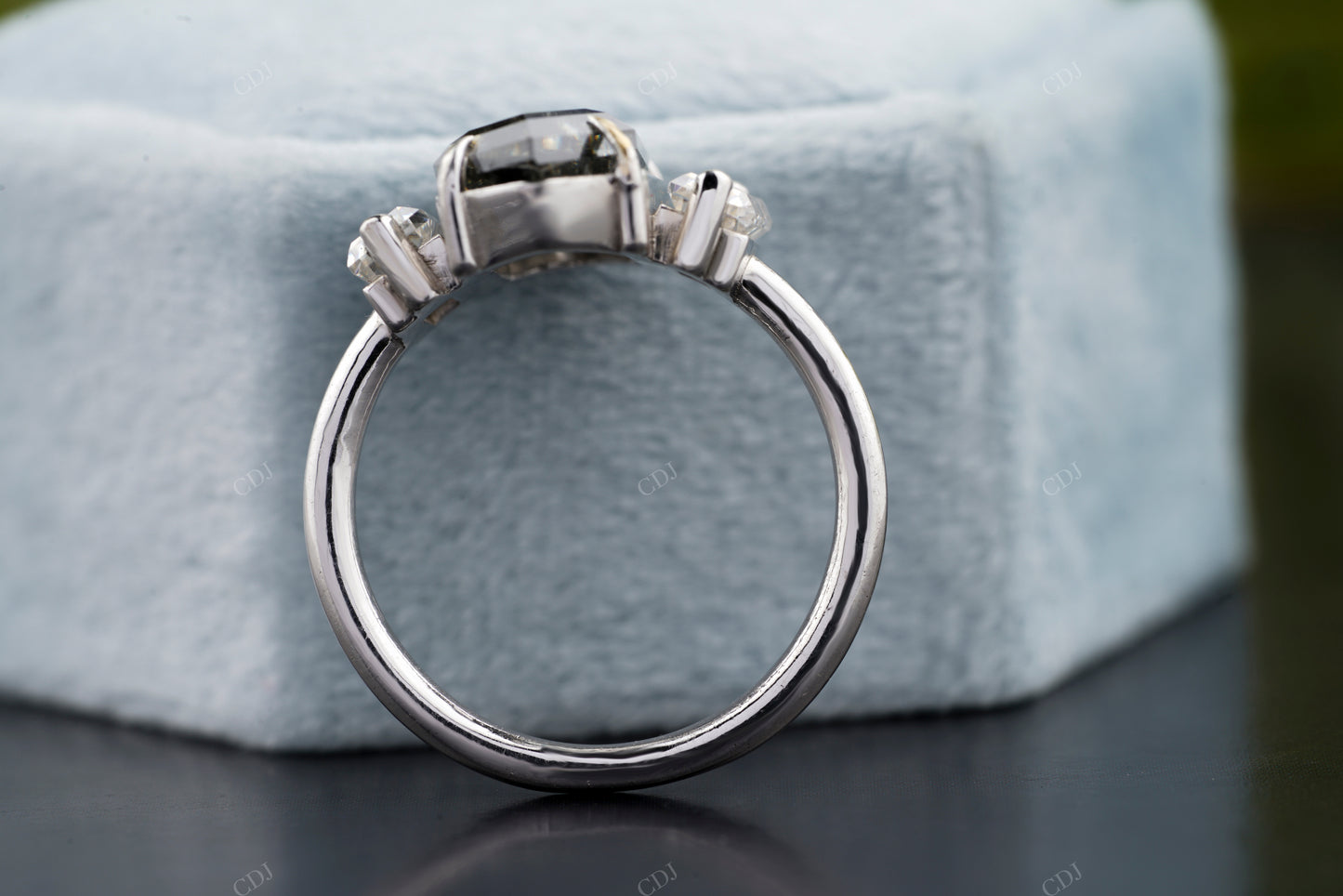 Black Hexagon Moissanite Diamond Ring