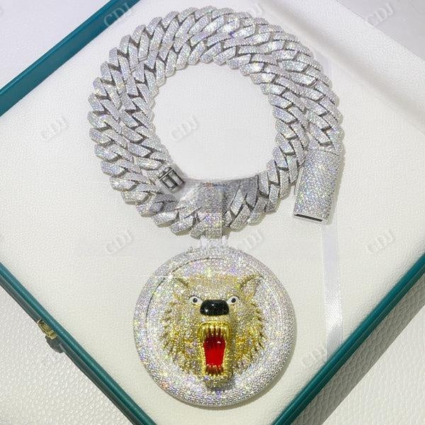 Custom Made Wolf Animal Head Diamond Pendant customdiamjewel