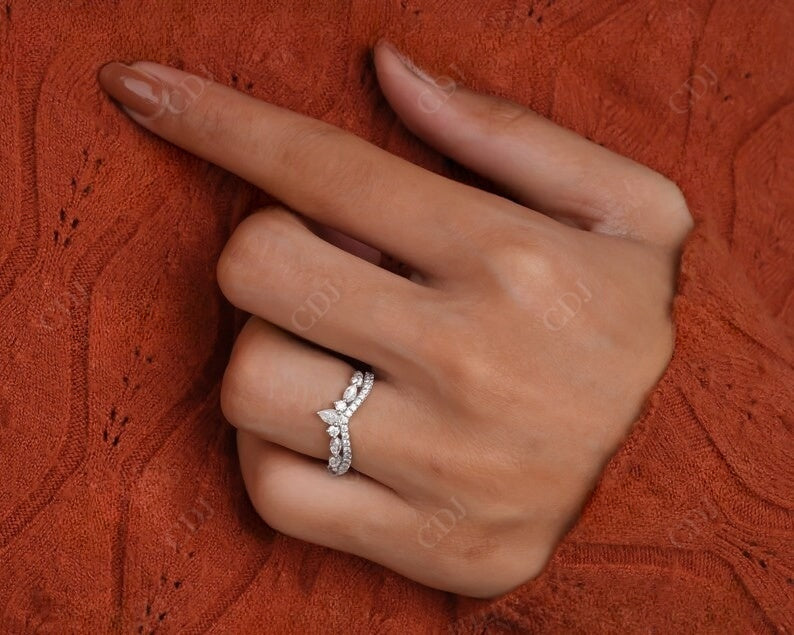 0.90CT Marquise, Pear And Round Natural Diamond Chevron Wedding Band customdiamjewel