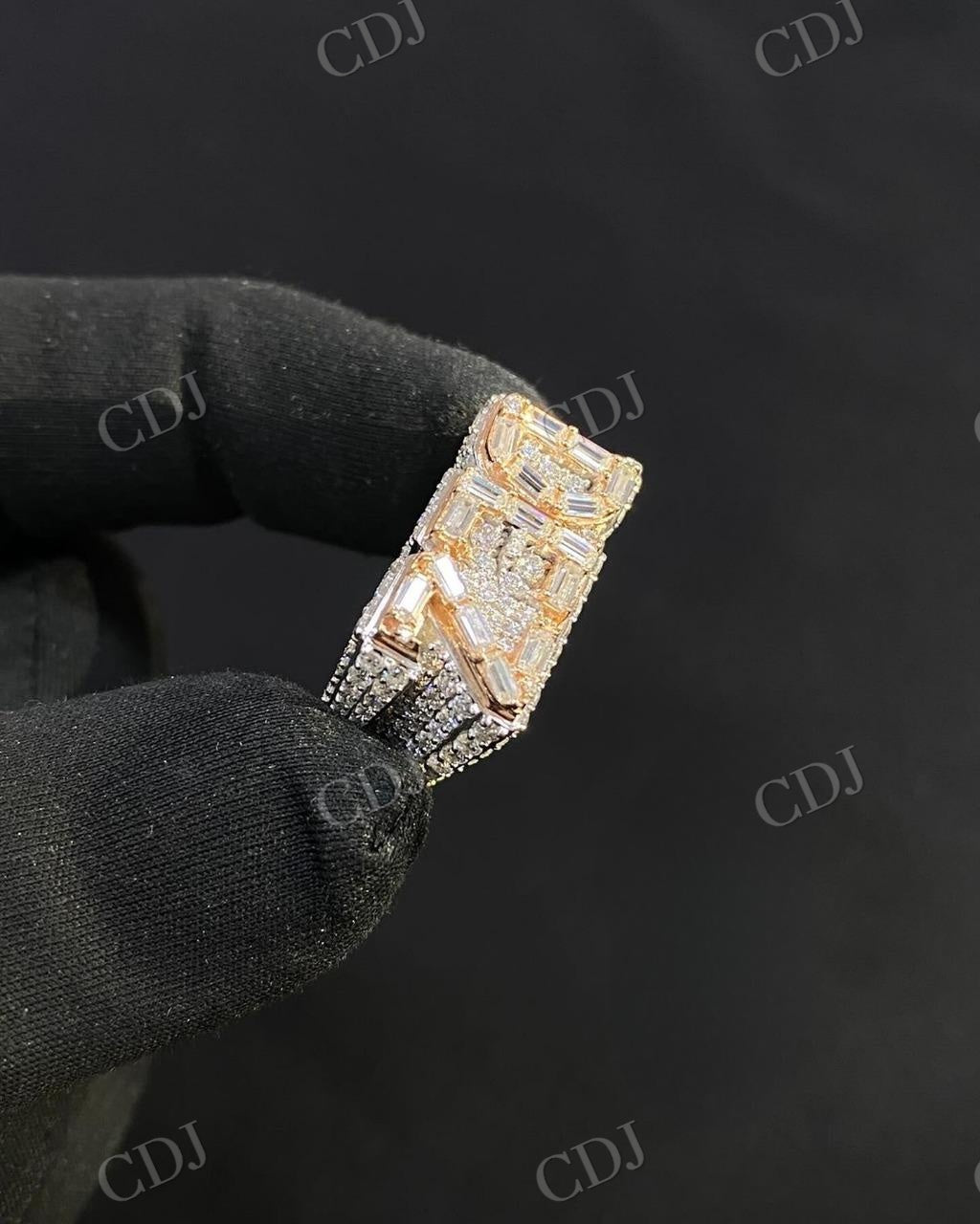 Luxury 14K Gold round & Baguette Moissanite Diamond Hip Hop Ring hip hop jewelry customdiamjewel