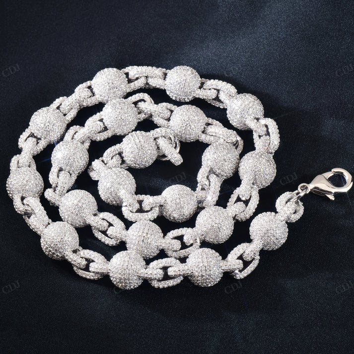 925 Silver 10mm Iced Moissanite Ball Rolo Link Chain hip hop jewelry CustomDiamJewel