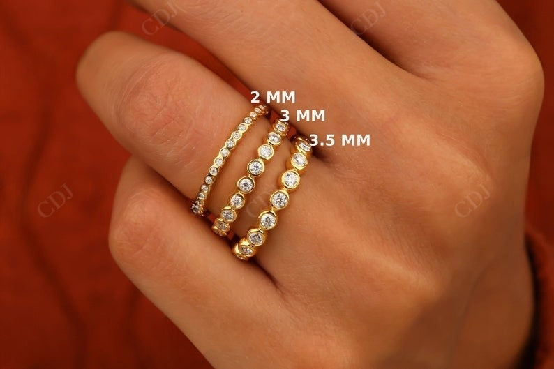 Round Cut Lab Grown Diamond Full Eternity Bezel Set Yellow Gold Wedding Band customdiamjewel