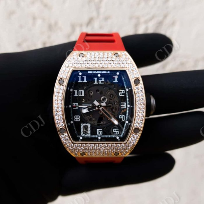Richard Mille Red Rubber Belt Men's Bust Down Watch customdiamjewel