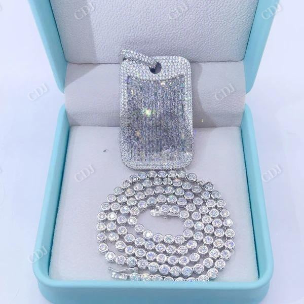 Hip Hop Iced Out Baguette Cut Diamond Dog Tag Pendant customdiamjewel