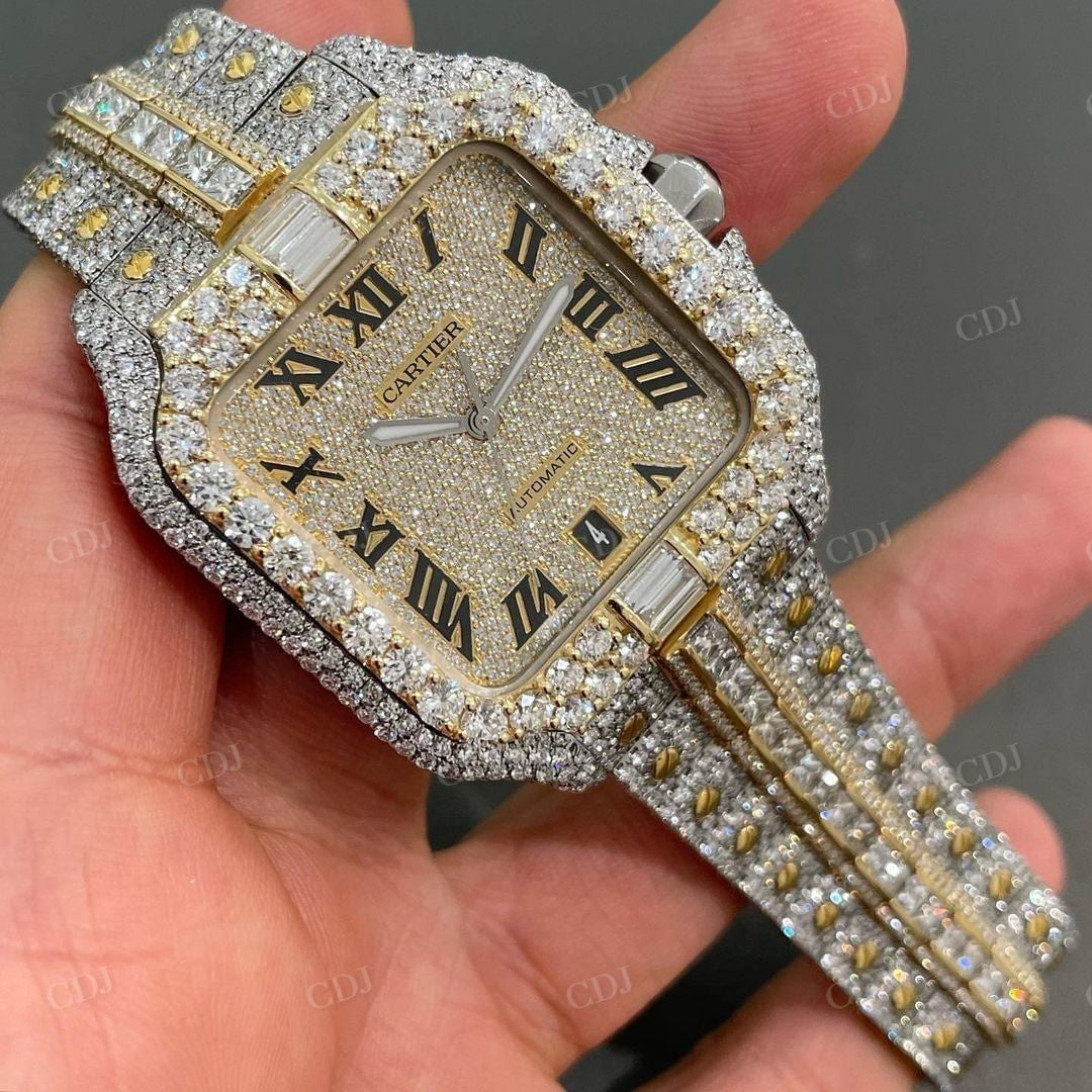 Custom Hip Hop Two Tone Diamond Moissanite Cartier Watch customdiamjewel