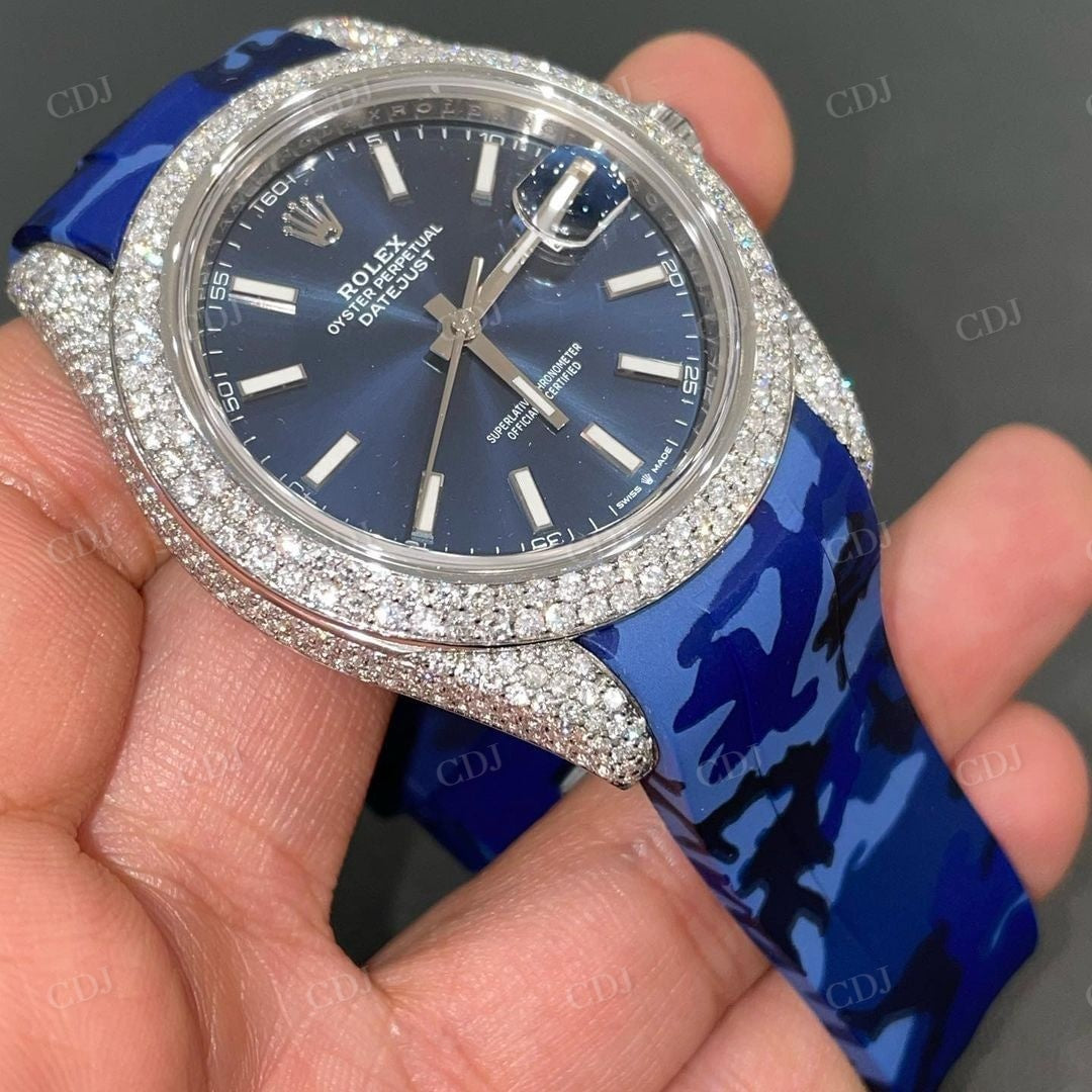 Blue Belt Rolex Moissanite Diamond Wrist Watch customdiamjewel