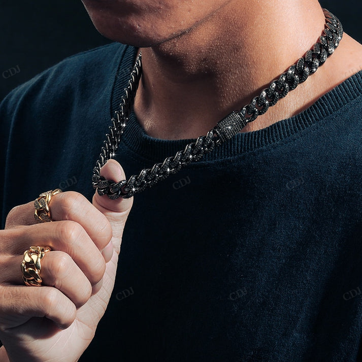 12mm VVS Black Diamond S925 Silver Cuban Link Chain hip hop jewelry CustomDiamJewel