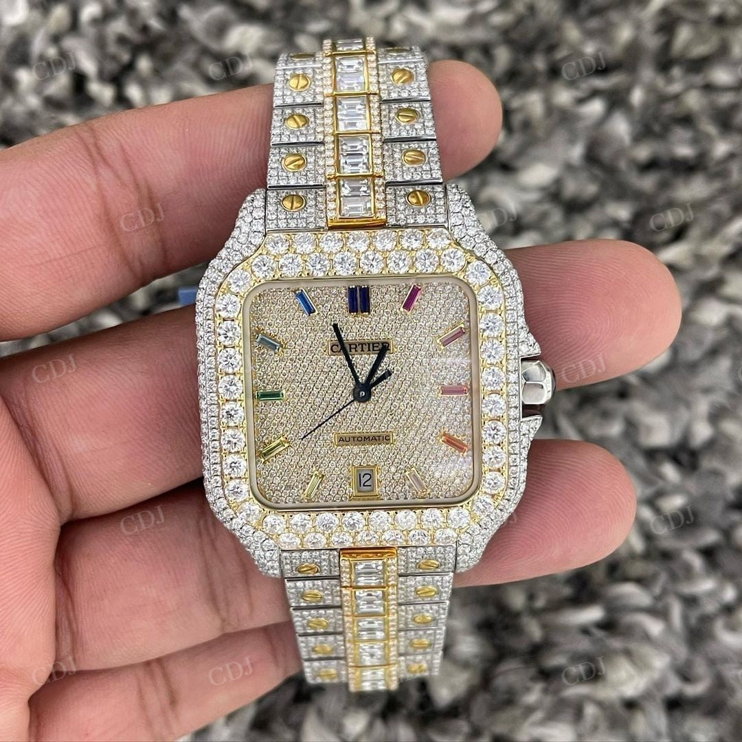 Hip Hop Diamond Fully Iced Out Custom Cartier Moissanite Watch customdiamjewel