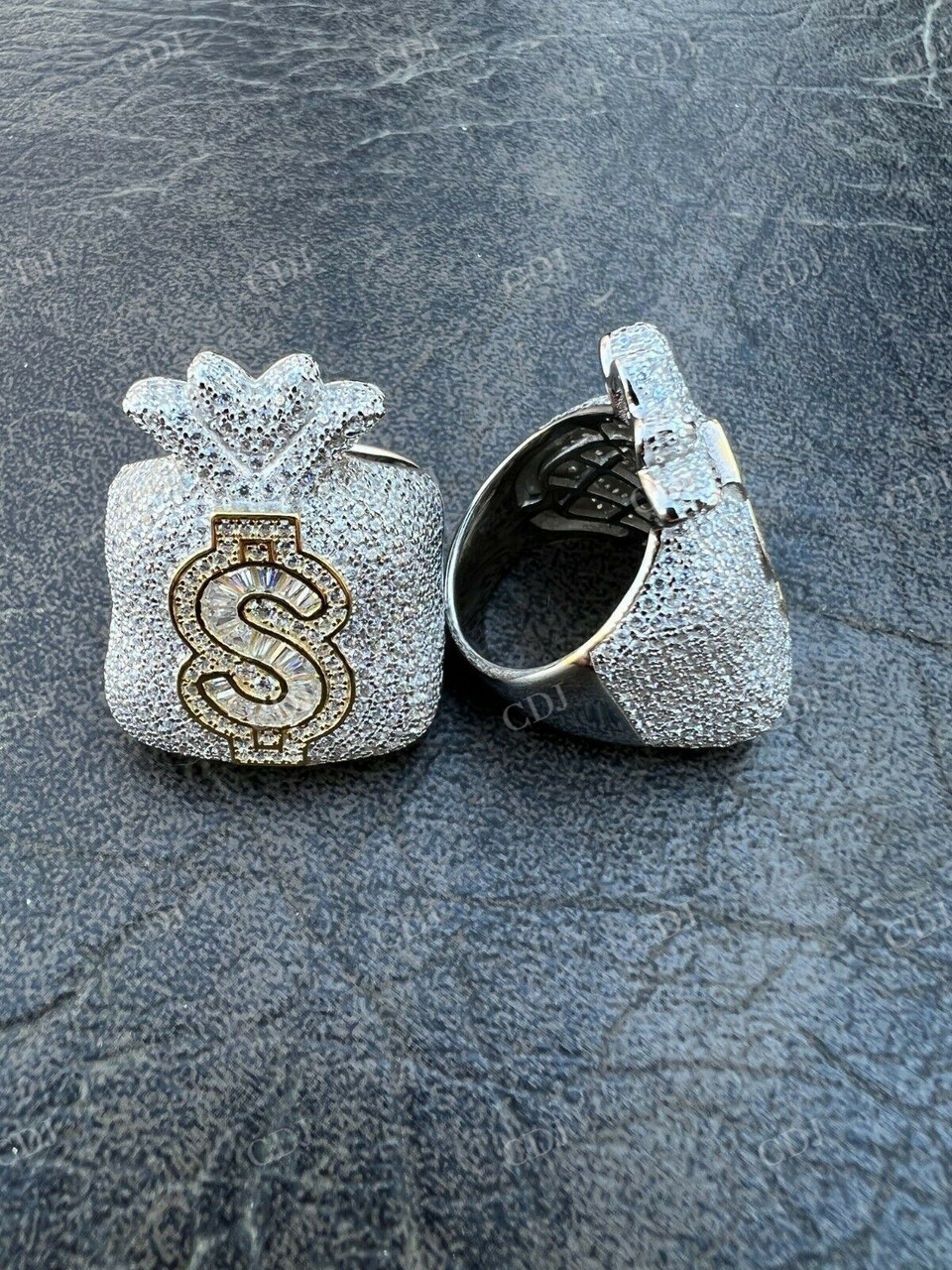 Money Dollar Sign Baguette Diamond Hip Hop Ring customdiamjewel
