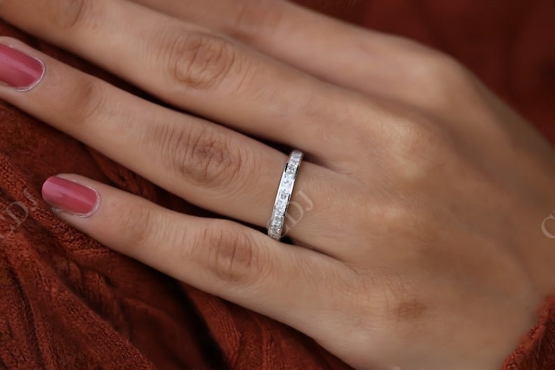 1.02CT Princess Cut Real Diamond Channel Set Wedding Band customdiamjewel