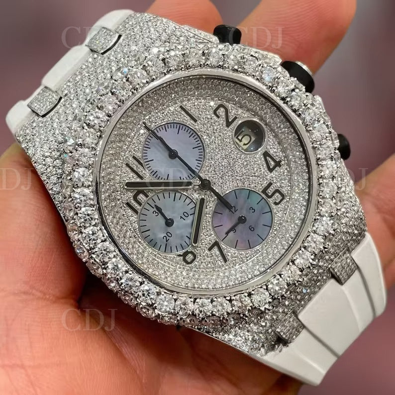 Custom Pass Diamond Test Rubber Belt AP Hip Hop Watch customdiamjewel