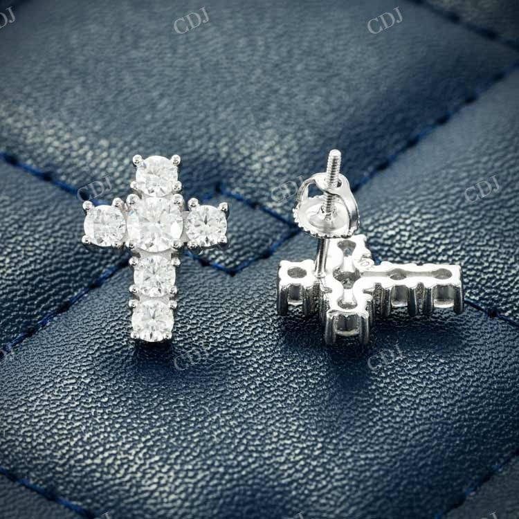 Silver Moissanite Round Cut Cross Hip Hop Earrings hip hop jewelry customdiamjewel