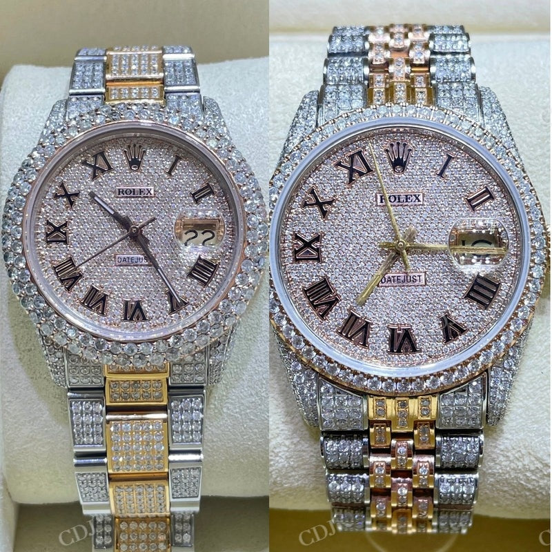 Two Tone VVS D Moissanite Rolex Watch For Men customdiamjewel