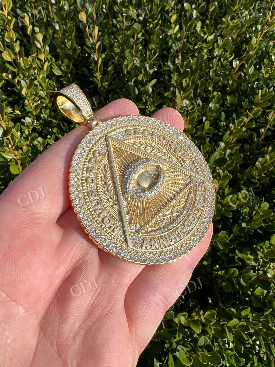 Gold All Seeing Illuminati Eye Masonic Medallion Pendant customdiamjewel