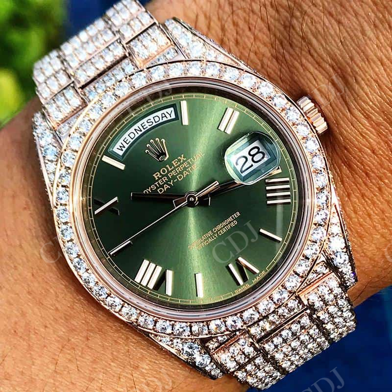 Rolex Green Dial VVS Moissanite Watch customdiamjewel