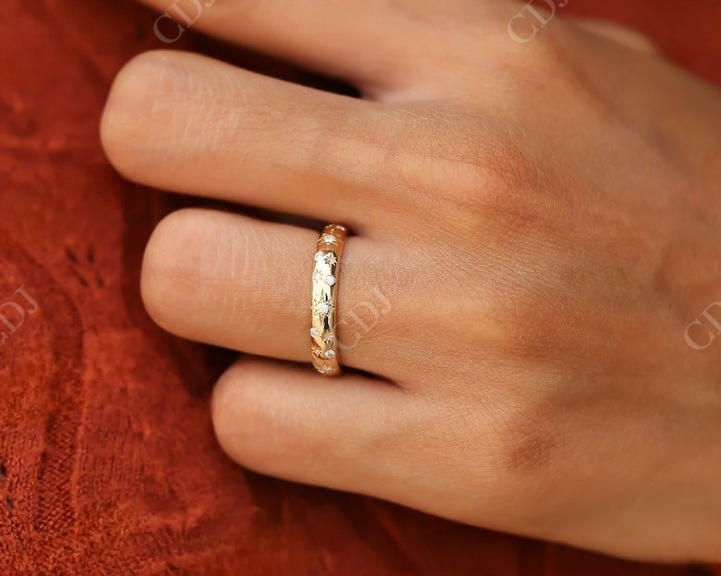0.24CT Round Cut Real Dimaond Vintage Starburst Wedding Band customdiamjewel