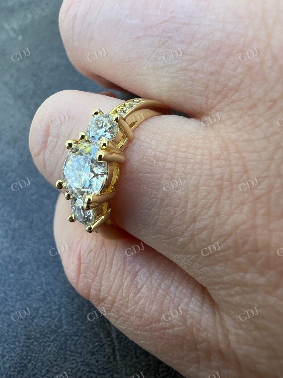 Three Stone Moissanite Engagement Ring customdiamjewel
