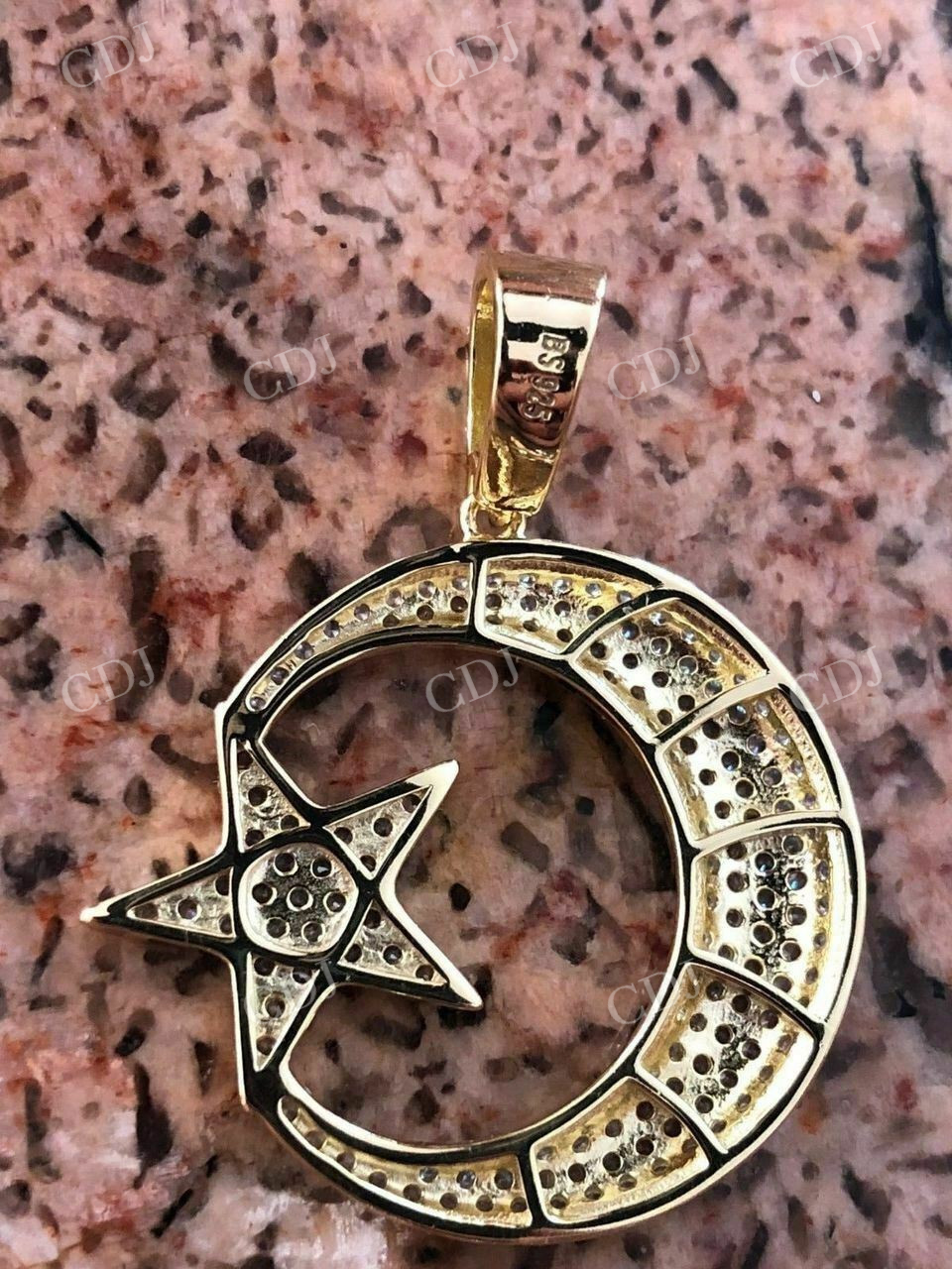 Mens 925 Silver Crescent Moon & Star Islam Muslim Arabic Pendant customdiamjewel